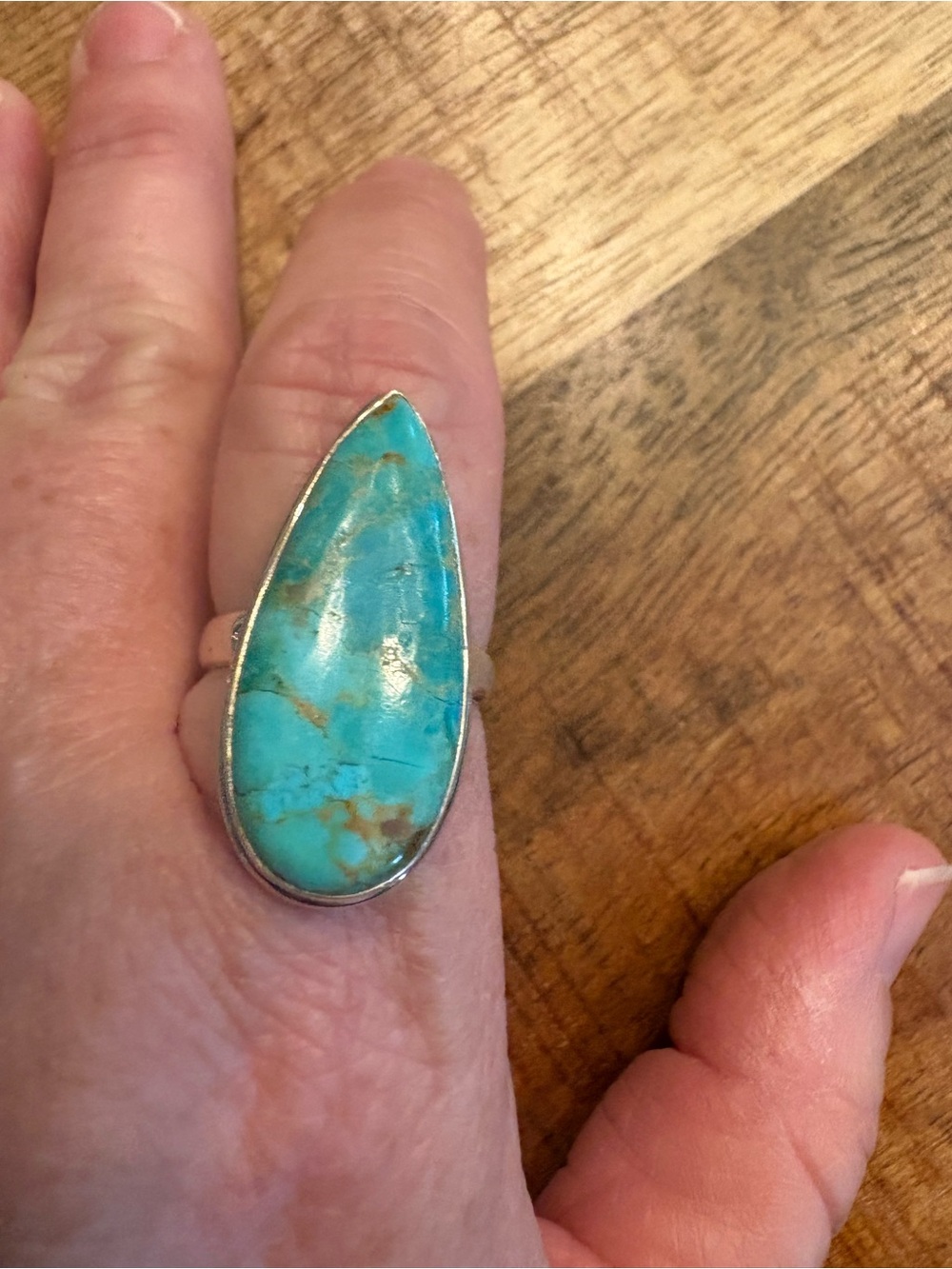 Turquoise Teardrop Statement Ring - Blue Stone in Silver Setting